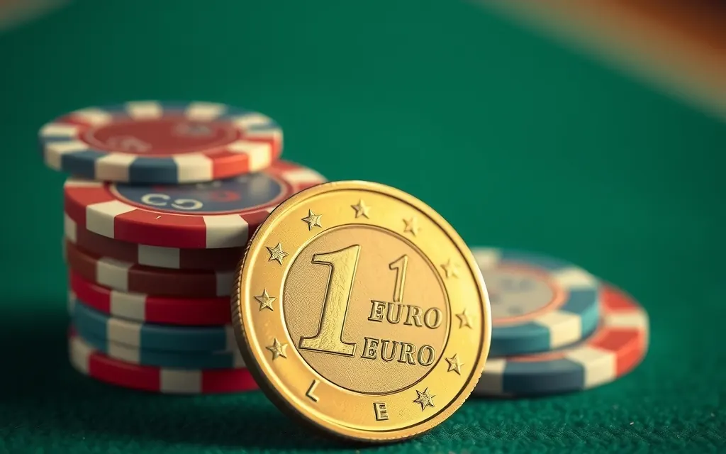 Moneta da 1 euro accanto a fiches su tavolo verde: casinò deposito minimo 1 euro