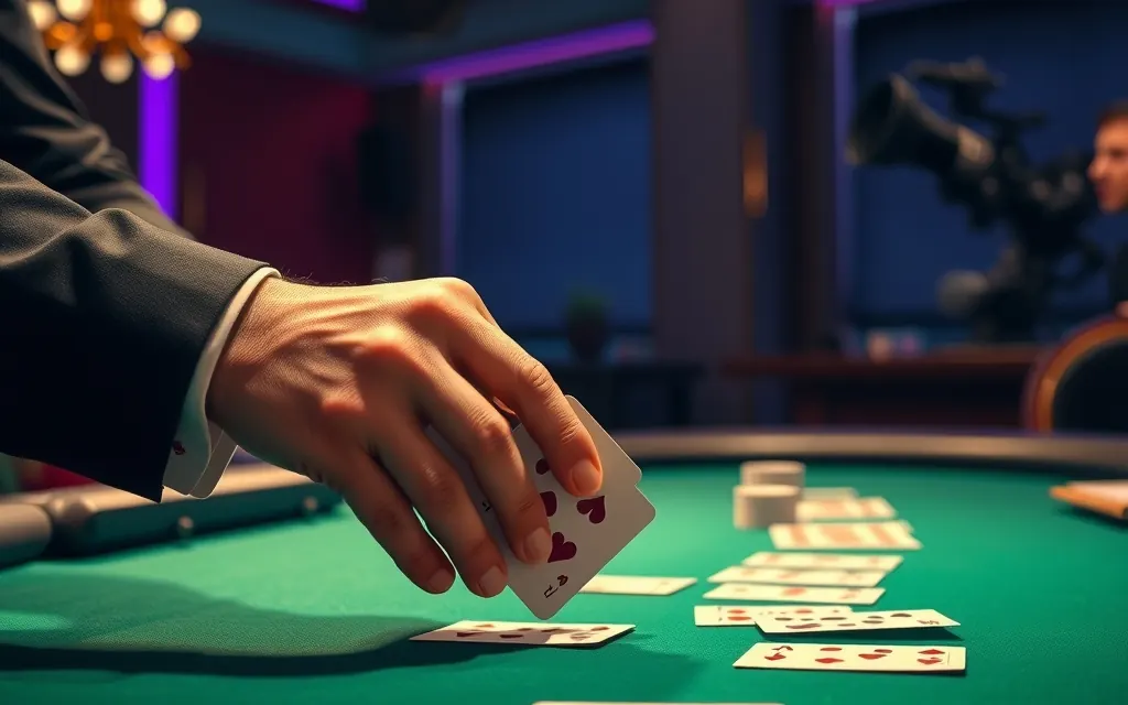 Croupier che distribuisce le carte a un tavolo di blackjack live